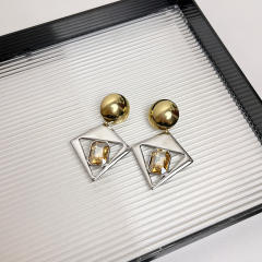 Exaggerated Gold Silver Contrast Geometric Diamond Earrings