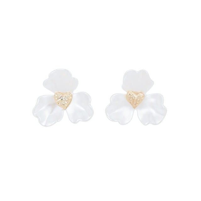 Sweet pink color series enamel flower drop shape earrings collection