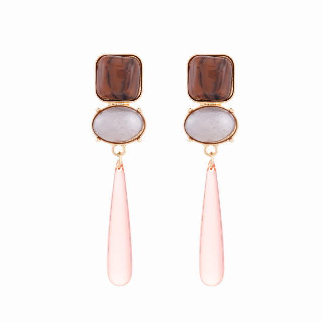 Sweet pink color series enamel flower drop shape earrings collection