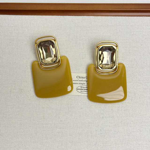 Retro smooth geometric square acrylic crystal earrings exaggerated personality long earrings