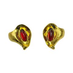 Vintage gold plated oval stone inlaid alloy earrings big earrings