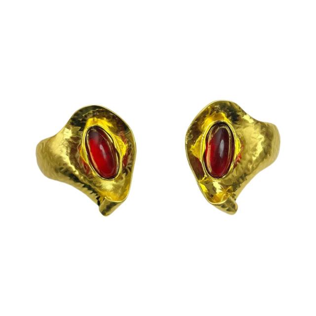 Vintage gold plated oval stone inlaid alloy earrings big earrings