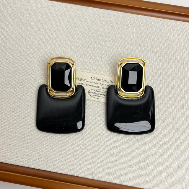 Retro smooth geometric square acrylic crystal earrings exaggerated personality long earrings