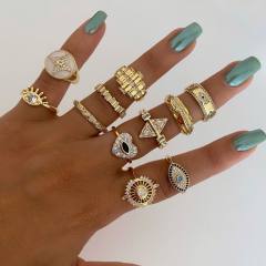 Vintage geometric rhinestone evil eye alloy stackable rings