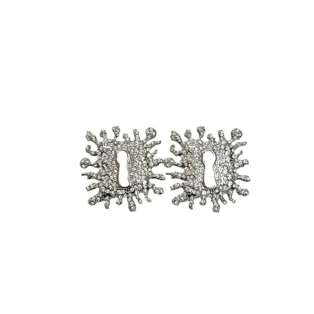 French Parisian Style Square Diamond Keyhole Earrings
