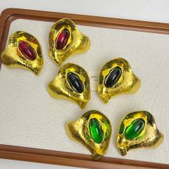 Vintage gold plated oval stone inlaid alloy earrings big earrings