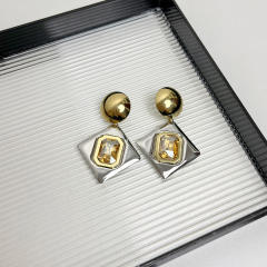 Exaggerated Gold Silver Contrast Geometric Diamond Earrings