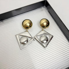 Exaggerated Gold Silver Contrast Geometric Diamond Earrings