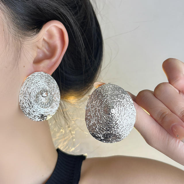 Retro Design Ripple Texture Asymmetric Oval Earrings Cold Style Elegant Simple Earrings