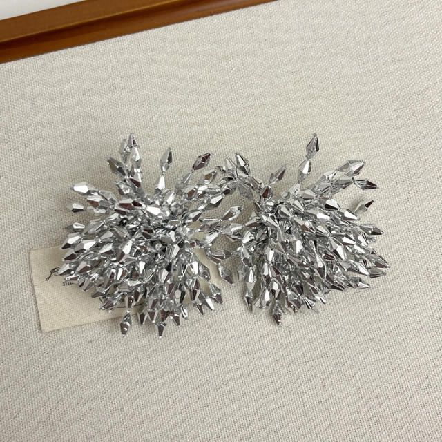 Exaggerated Big Earrings for Dinner Grey Crystal Beaded Fireworks Earrings