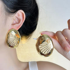 Exaggerated Personality Mesh Texture Oval Simple All-match Women's Earrings