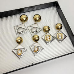 Exaggerated Gold Silver Contrast Geometric Diamond Earrings