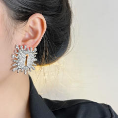 French Parisian Style Square Diamond Keyhole Earrings
