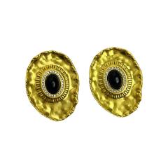 Vintage oval stone inlaid big metal studs earrings