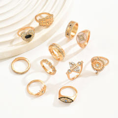 Vintage geometric rhinestone evil eye alloy stackable rings