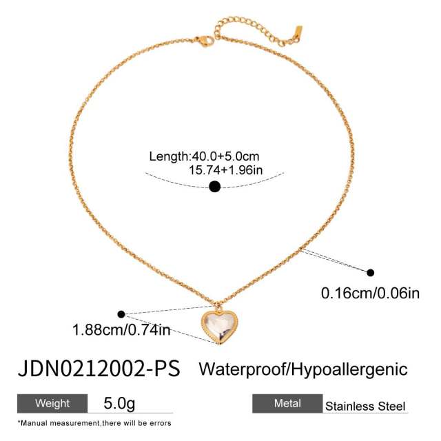 18KG hot sale mix color heart charm stainless steel necklace bracelet set