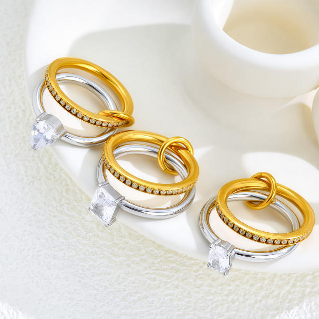 Hot sale mix color cubic zircon inlaid stainless steel rings