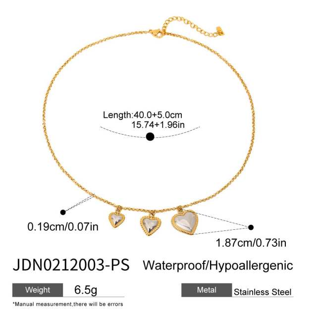18KG hot sale mix color heart charm stainless steel necklace bracelet set