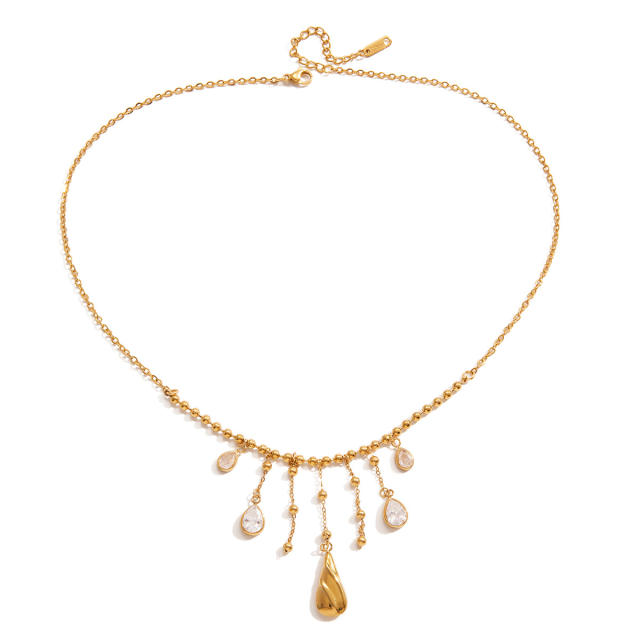 Classic cubic zircon drop charm stainless steel necklace tassel necklace