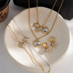 18KG hot sale mix color heart charm stainless steel necklace bracelet set