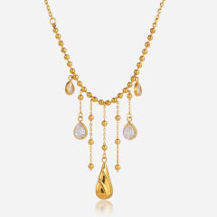 Classic cubic zircon drop charm stainless steel necklace tassel necklace