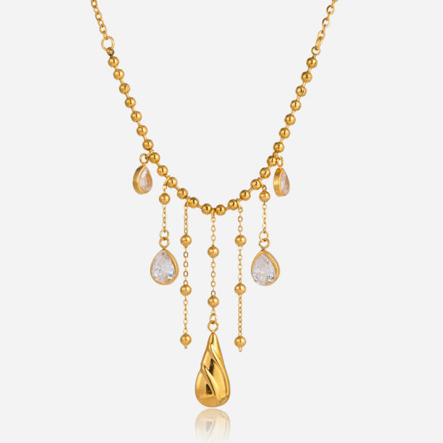 Classic cubic zircon drop charm stainless steel necklace tassel necklace