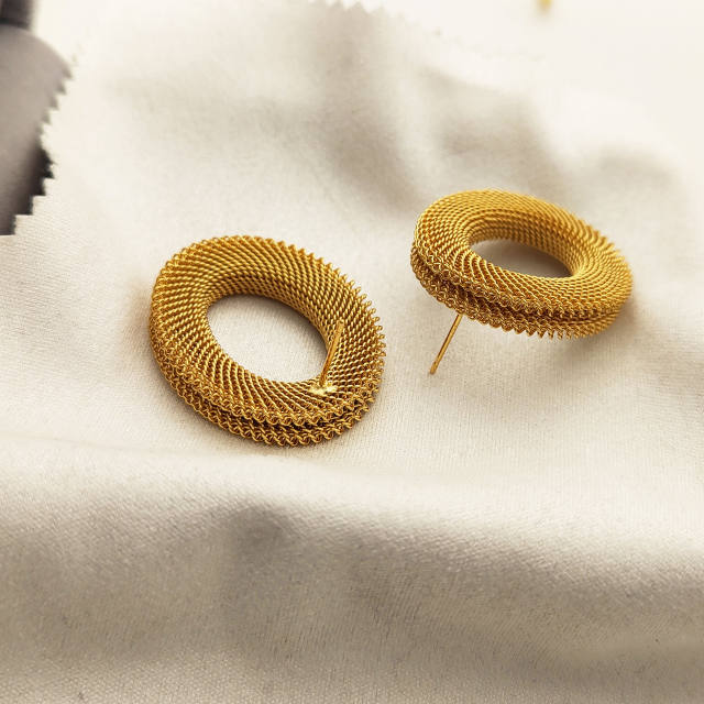 Personality geometric circle earrings heavy woven simple stud earrings