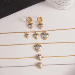 18KG hot sale mix color heart charm stainless steel necklace bracelet set
