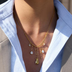 Classic cubic zircon drop charm stainless steel necklace tassel necklace