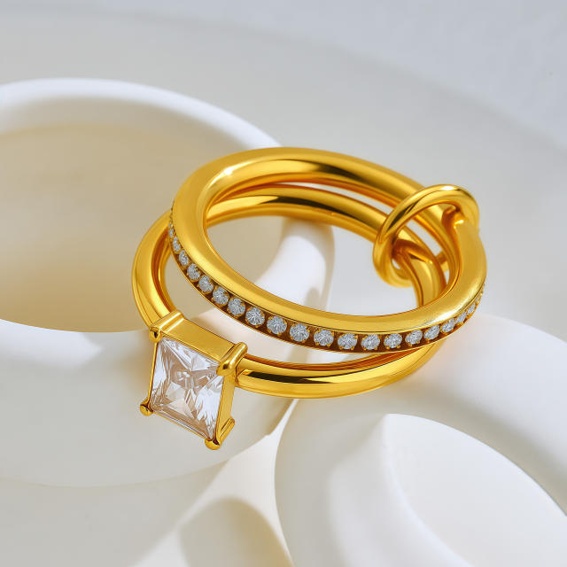 Hot sale mix color cubic zircon inlaid stainless steel rings