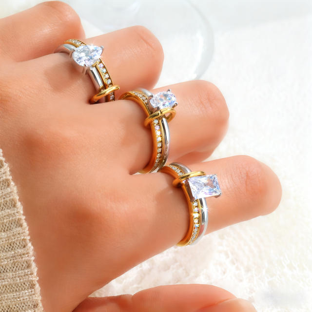 Hot sale mix color cubic zircon inlaid stainless steel rings