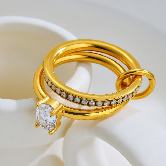 Hot sale mix color cubic zircon inlaid stainless steel rings