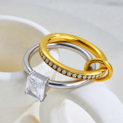 Hot sale mix color cubic zircon inlaid stainless steel rings