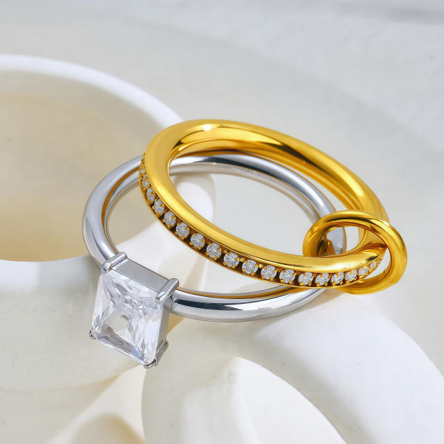 Hot sale mix color cubic zircon inlaid stainless steel rings