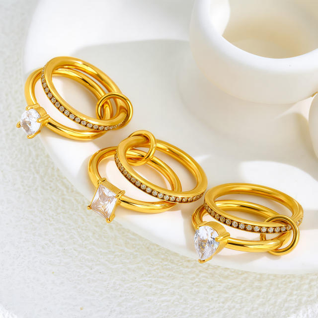 Hot sale mix color cubic zircon inlaid stainless steel rings