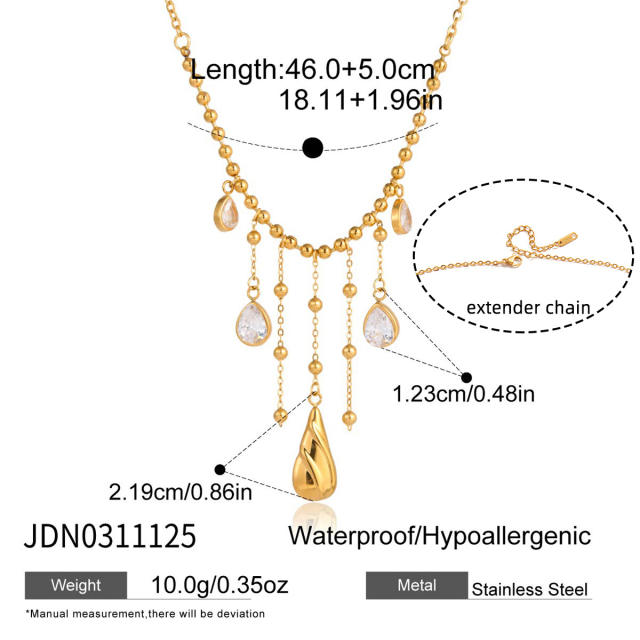 Classic cubic zircon drop charm stainless steel necklace tassel necklace