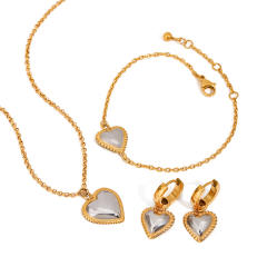 18KG hot sale mix color heart charm stainless steel necklace bracelet set