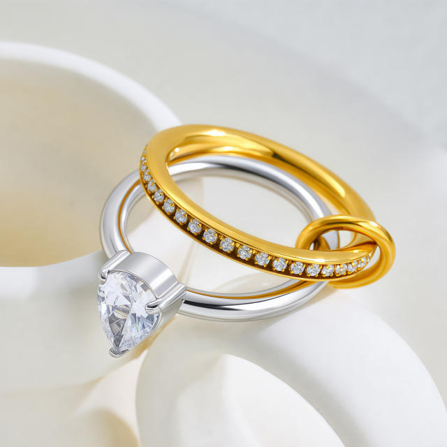 Hot sale mix color cubic zircon inlaid stainless steel rings