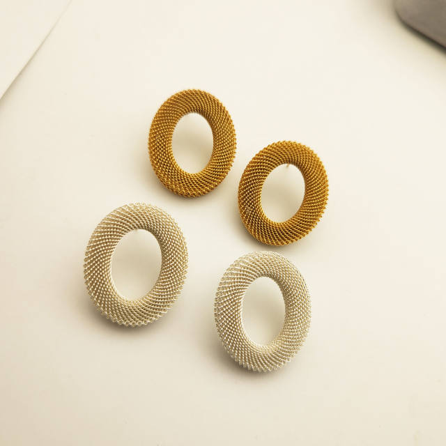 Personality geometric circle earrings heavy woven simple stud earrings