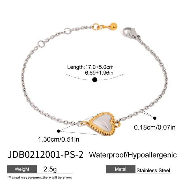 18KG hot sale mix color heart charm stainless steel necklace bracelet set