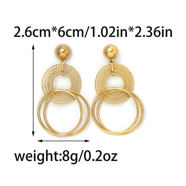 18KG unique circle to circle dangel earrings stainless steel earrings