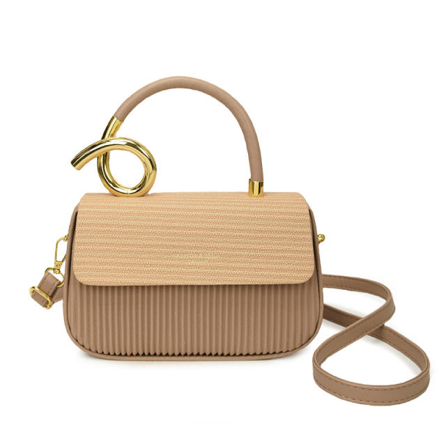 Unique sprial gold color handle multi color women box bag handbag crossbody bag