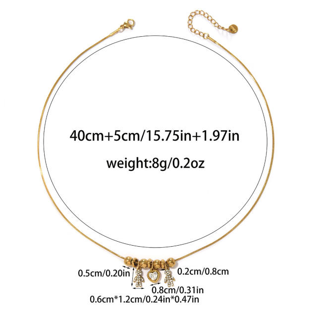 Light Luxury Fashion Inlaid Zircon boy girl charm Plated 18K Gold Stainless Steel necklace