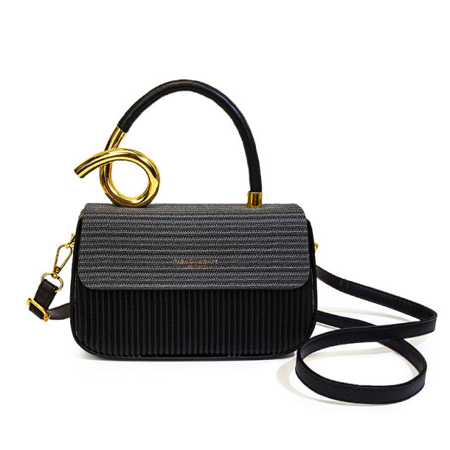 Unique sprial gold color handle multi color women box bag handbag crossbody bag