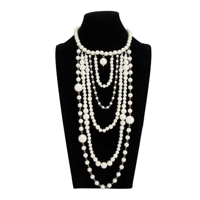 Fashion Show Imitation Pearl Beaded Long Necklace