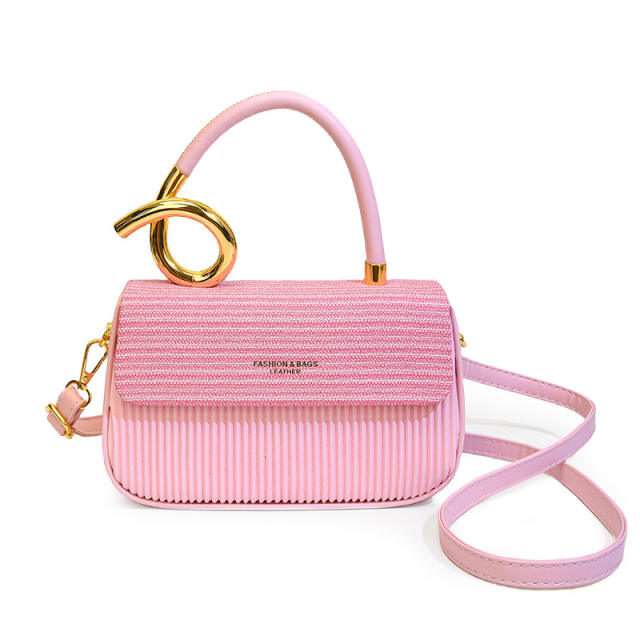 Unique sprial gold color handle multi color women box bag handbag crossbody bag