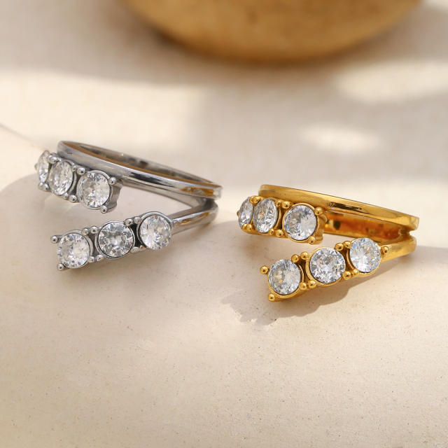 Stainless Steel rings Plated 18K Gold Luxury Romantic Double-Layer Zircon Ring Jewelry