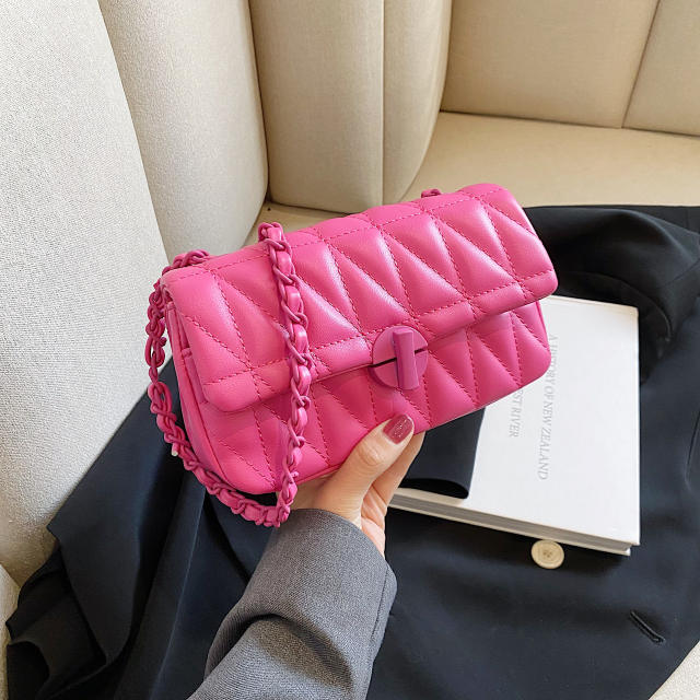 Embroidery Line Small Square Bag Women's Fashionable Soft Leather Lock Chain Shoulder Crossbody Bag