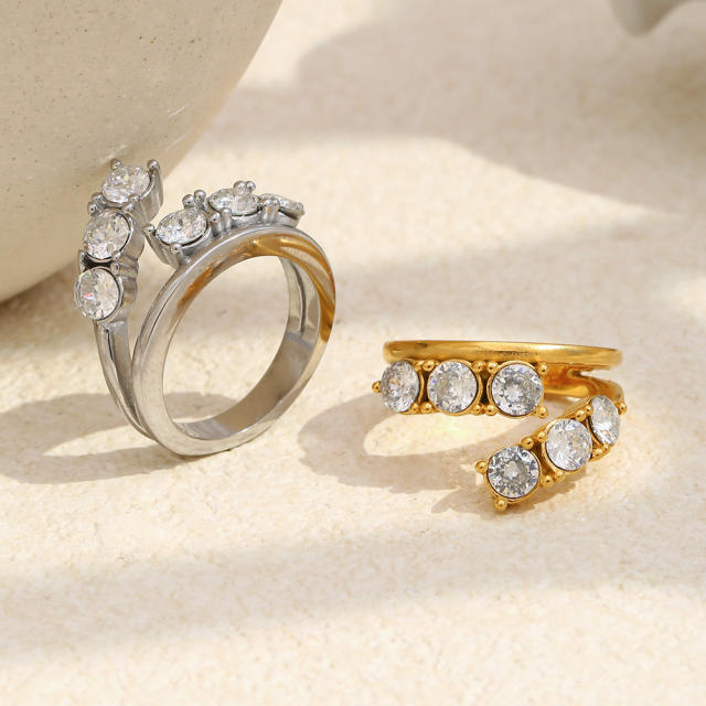Stainless Steel rings Plated 18K Gold Luxury Romantic Double-Layer Zircon Ring Jewelry