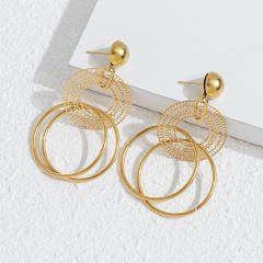 18KG unique circle to circle dangel earrings stainless steel earrings
